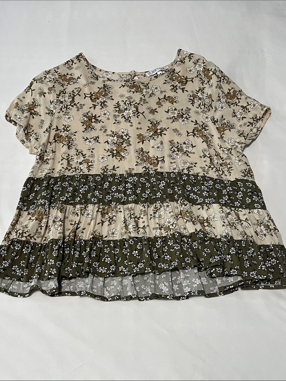 Planet Gold Tiered Floral Print Babydoll Top